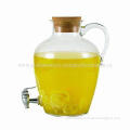 13.5" Glass Beverage Jugs with Cork Top, Hand-made Blown Glassware